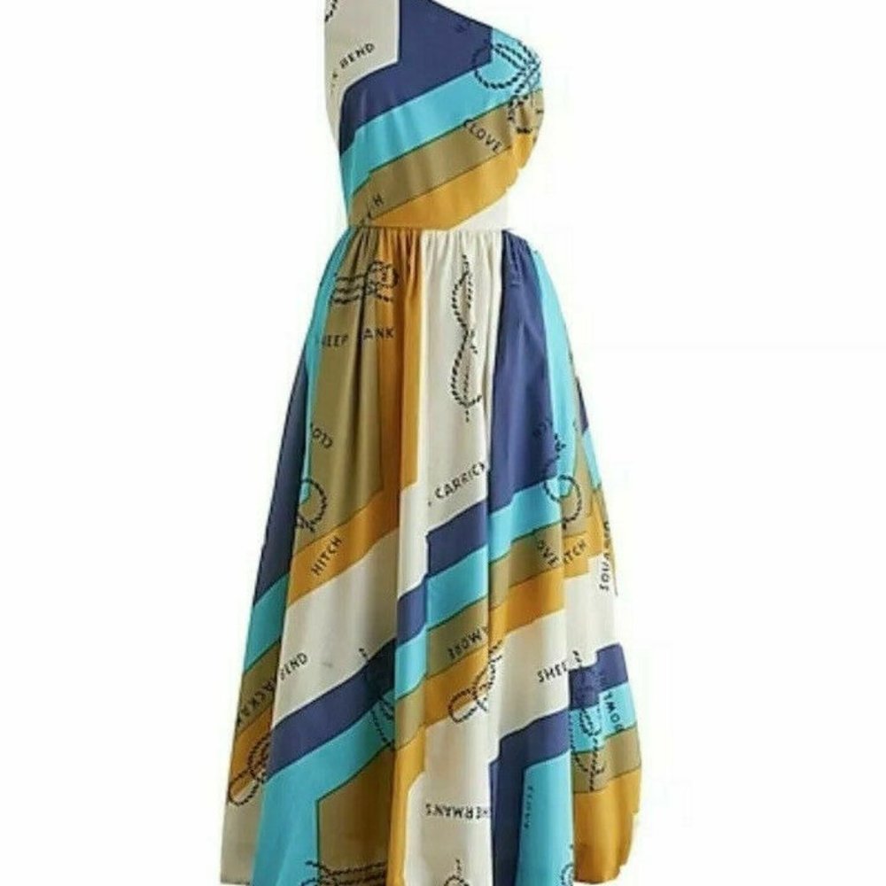 JCrew One-shoulder cotton poplin dress in Ratti sail away print